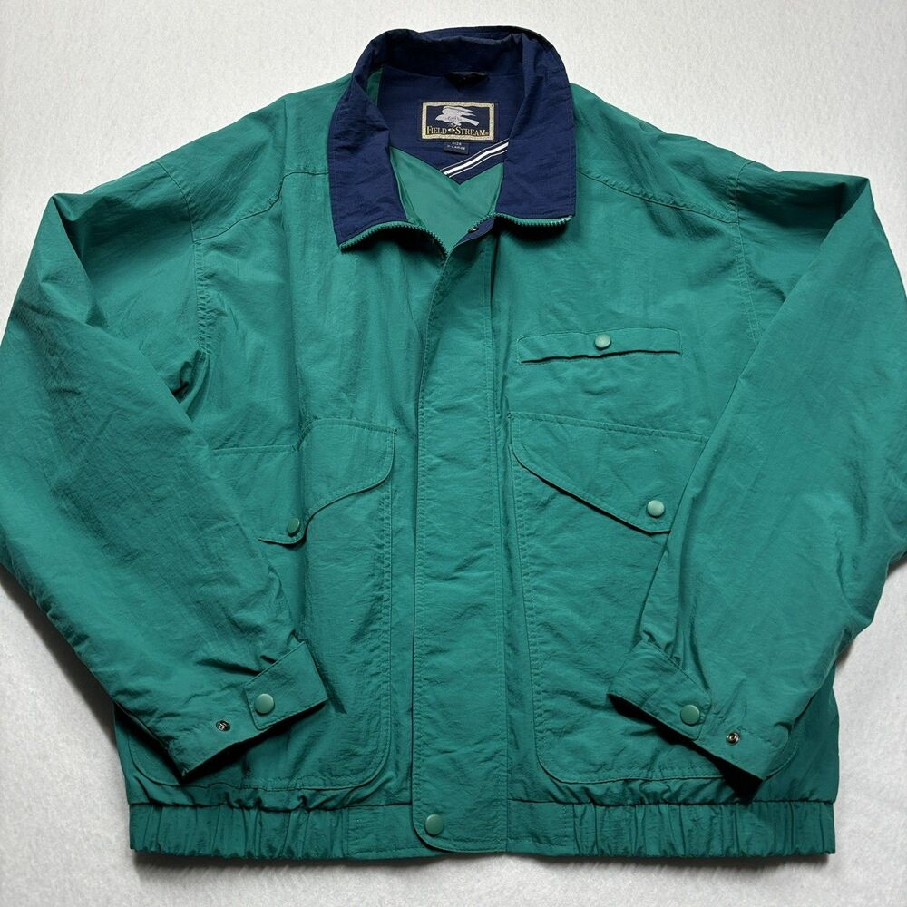 Vintage Field & Stream Mens XL Green Full Zip Waterproof Jacket Extra Large